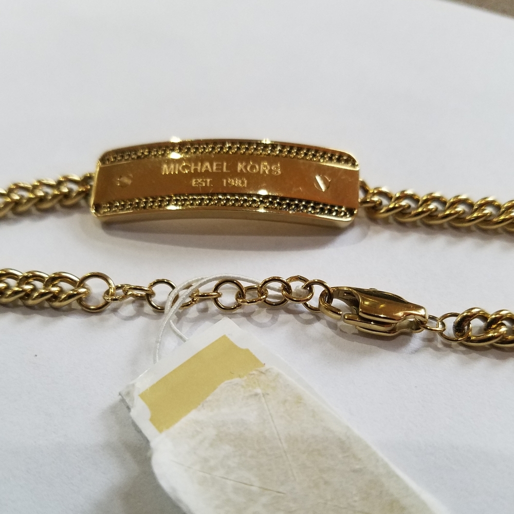 Michael Kors Bracelet Logo Plaque Chain Link Rose Gold Plate Stainless Steel NWT - Picture 6 of 15